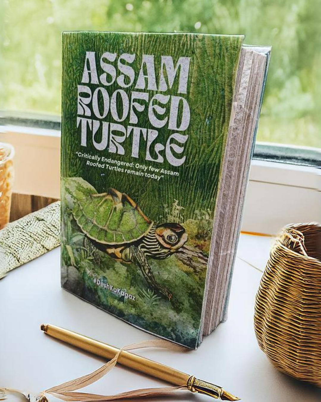 "Greater Adjutant Stork Print", Plain Journal, Handmade From Water Hyacinth